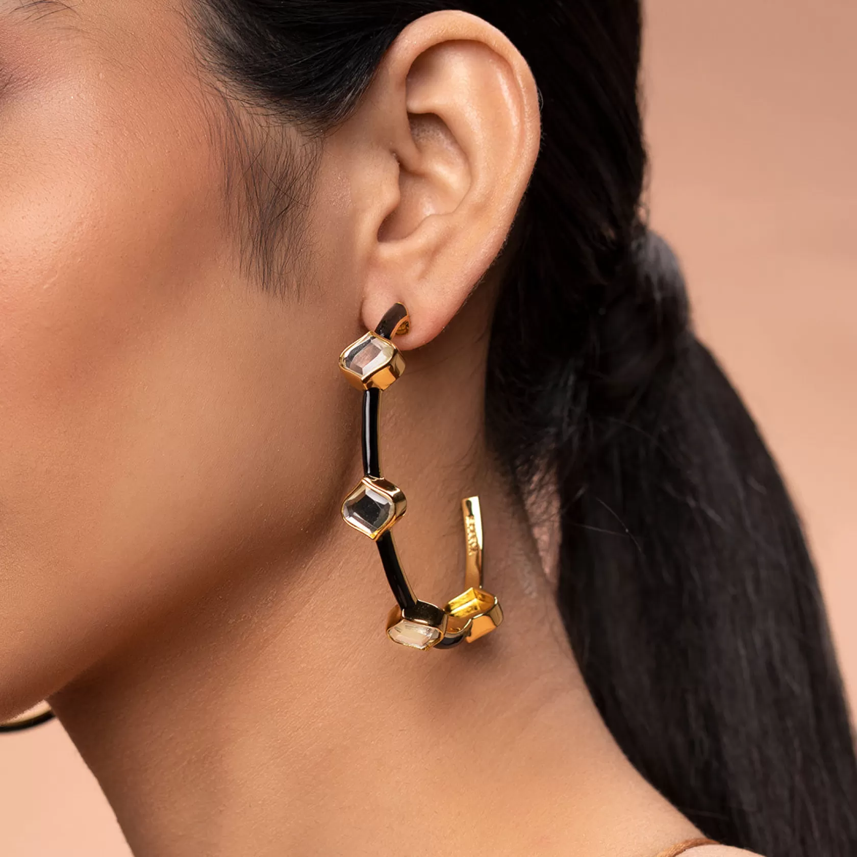 Earrings*Isharya Amina Mirror Hoop Earrings Black