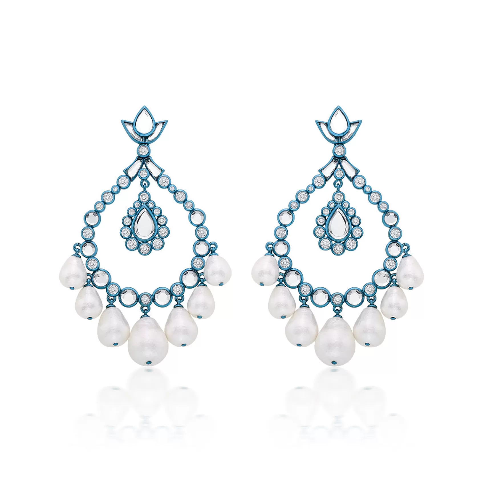 Earrings*Isharya Aqua Elongated Crystal Pearl Earrings Blue