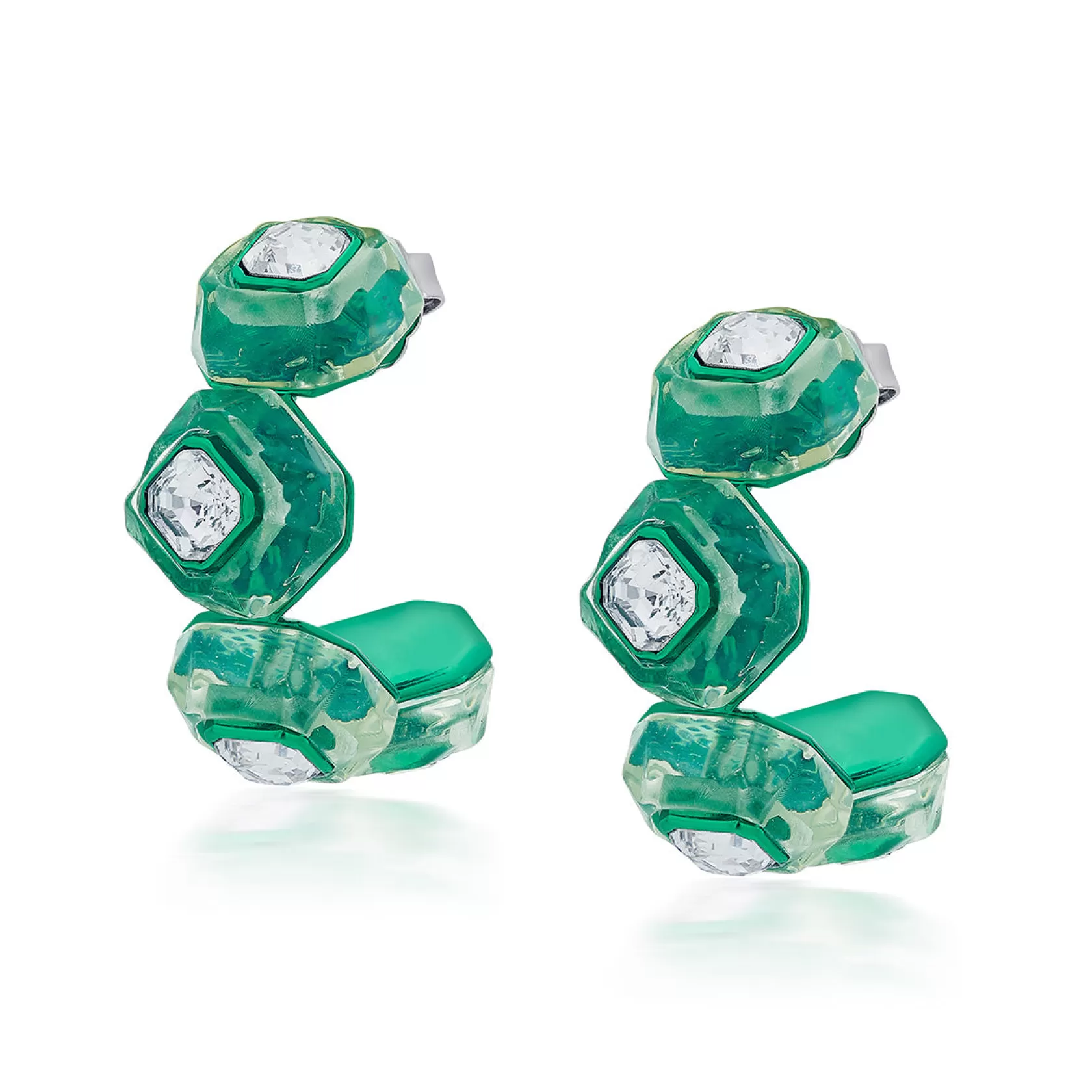 Earrings*Isharya B-Dazzle Infinity Cut Crystal Hoops Green