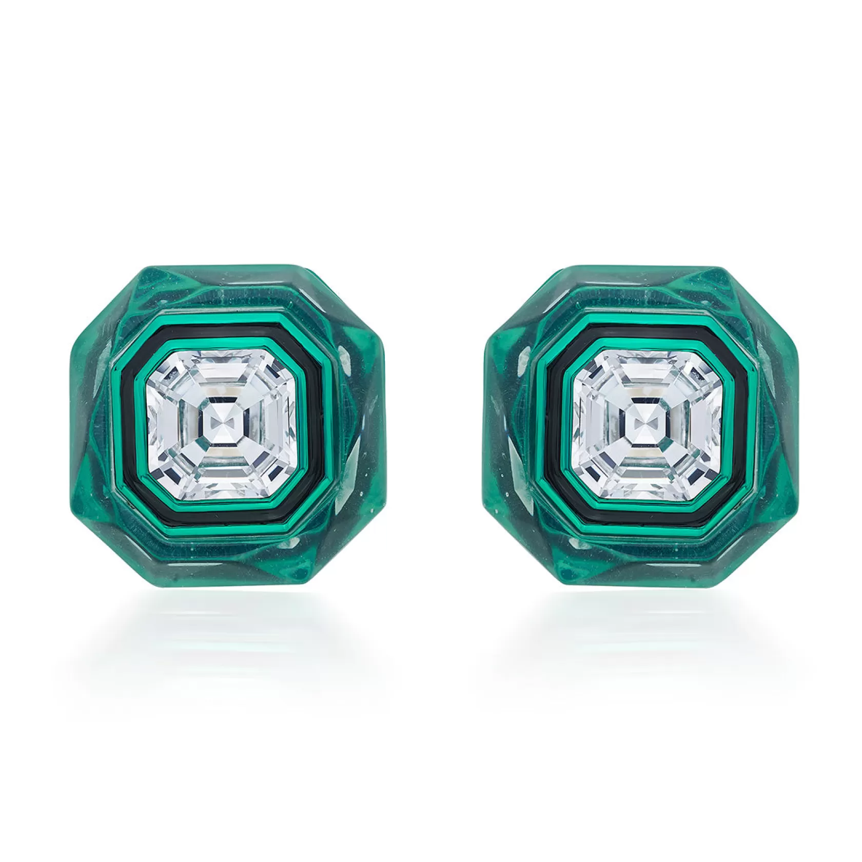 Earrings*Isharya B-Dazzle Infinity Cut Crystal Studs Green