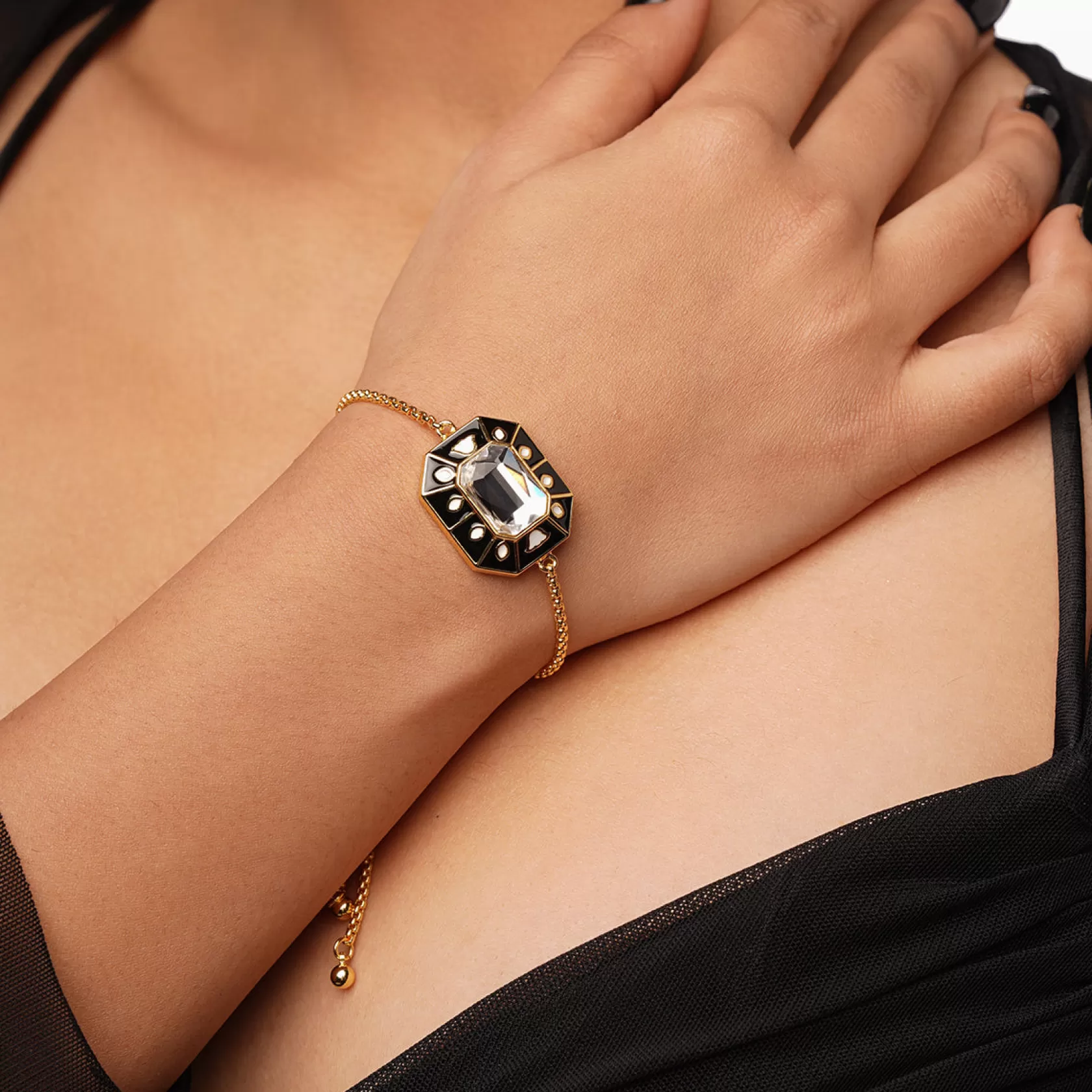 Wristwear*Isharya Blazed Crystal & Enamel Bracelet Black