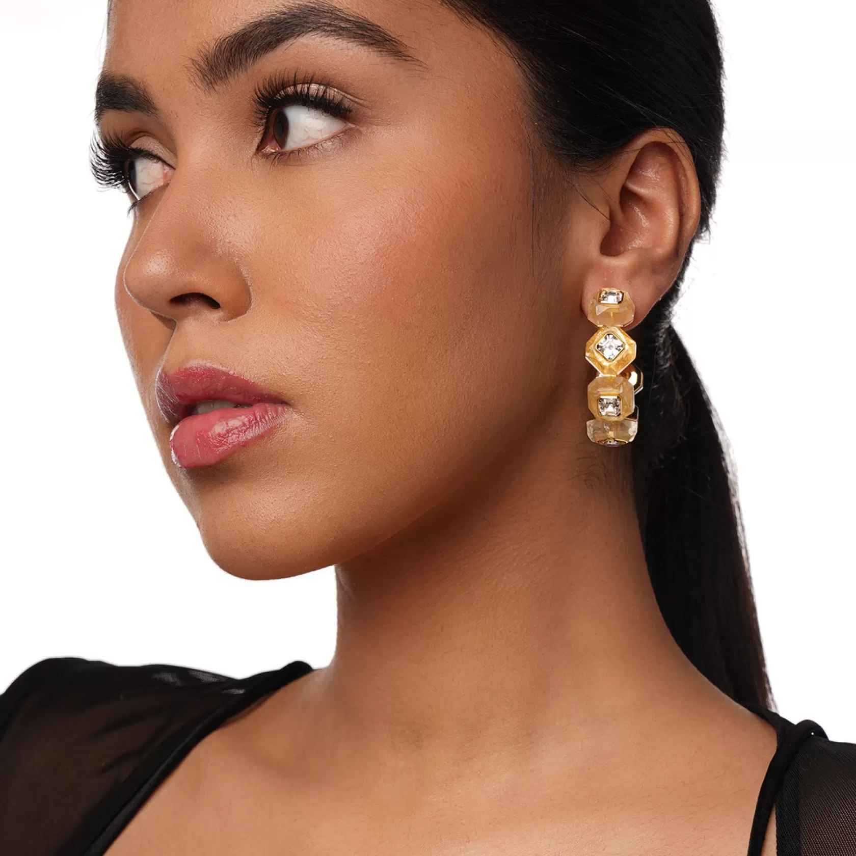 Earrings*Isharya Bling Infinity Cut Maxi Crystal Hoops Gold