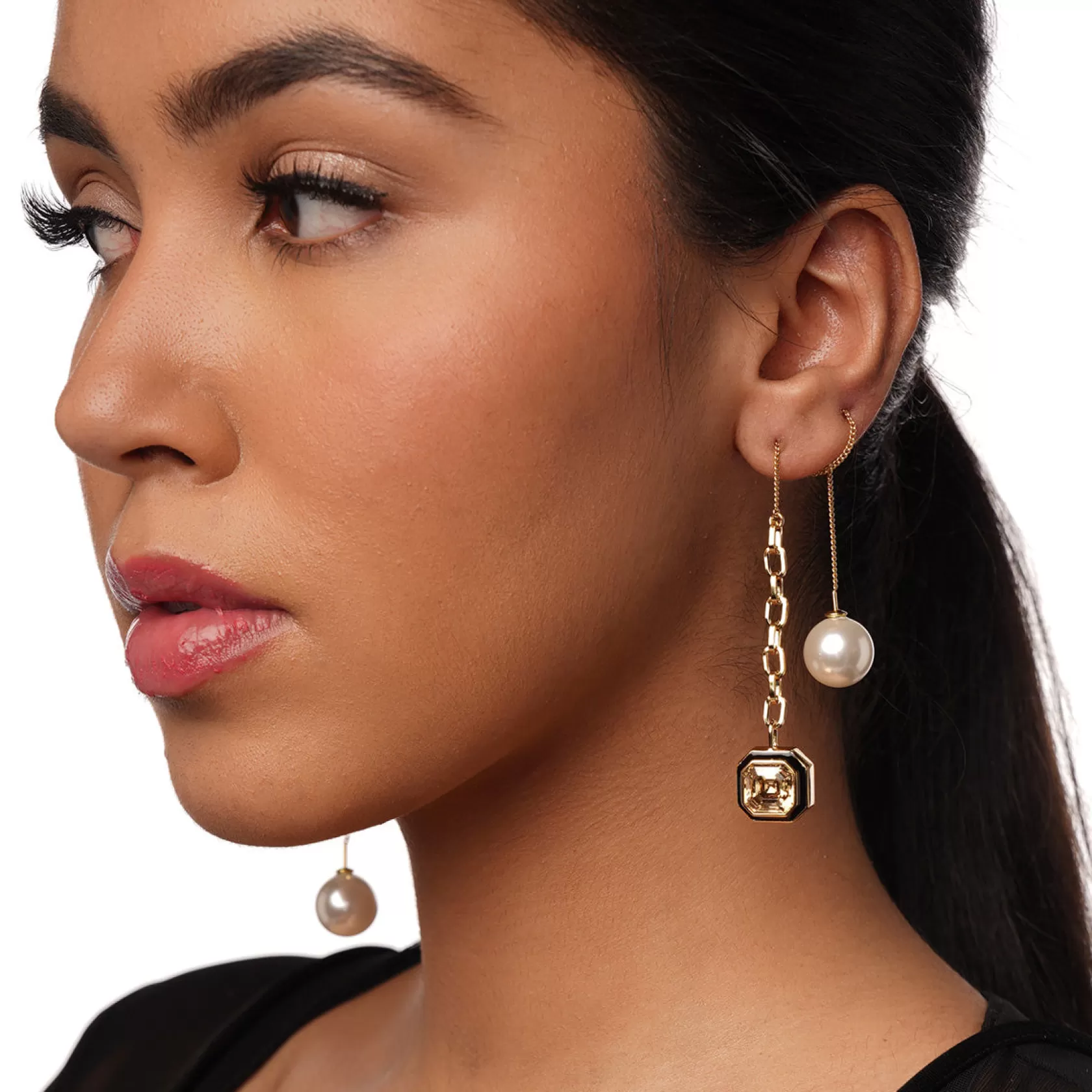 Earrings*Isharya Bougie Crystal & Pearl Threader Earrings Gold