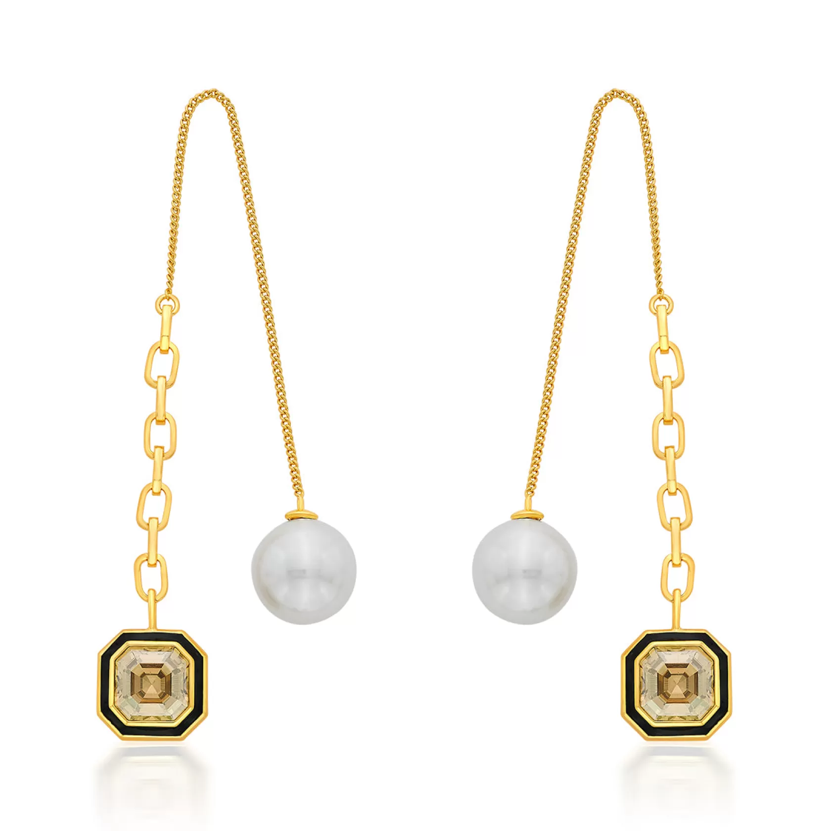 Earrings*Isharya Bougie Crystal & Pearl Threader Earrings Gold