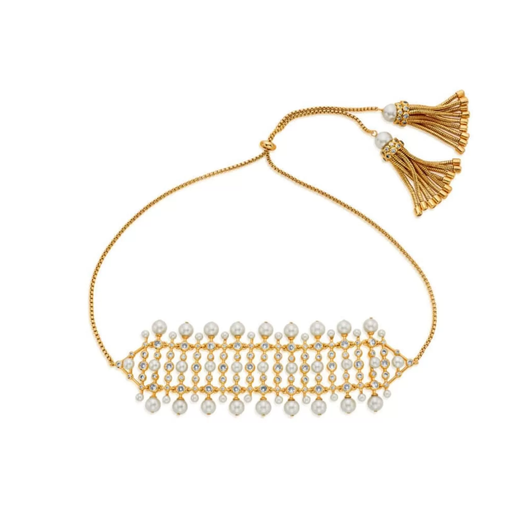 Necklace*Isharya Crystal Pearl Tassel Choker Gold