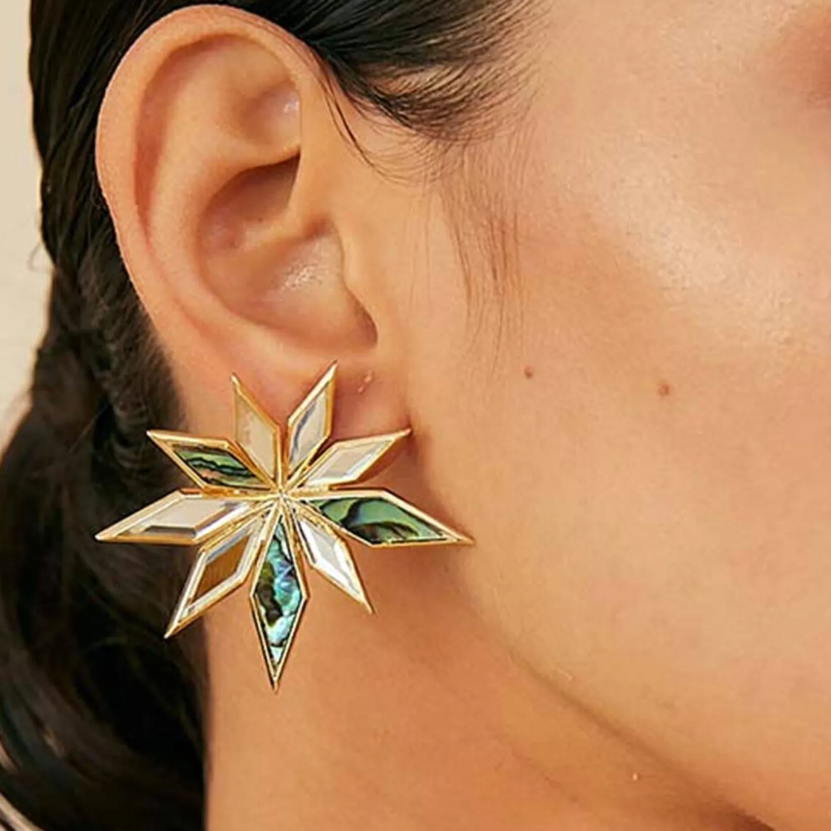 Earrings*Isharya Demi Goddess Abstract Mirror Flower Stud Earrings Silver