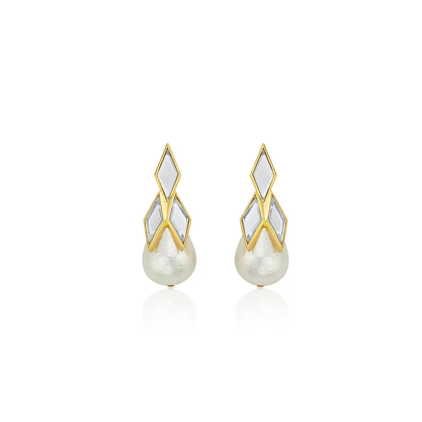 Earrings*Isharya Demi Goddess Rhombus Mirror & Pearl Drop Earrings