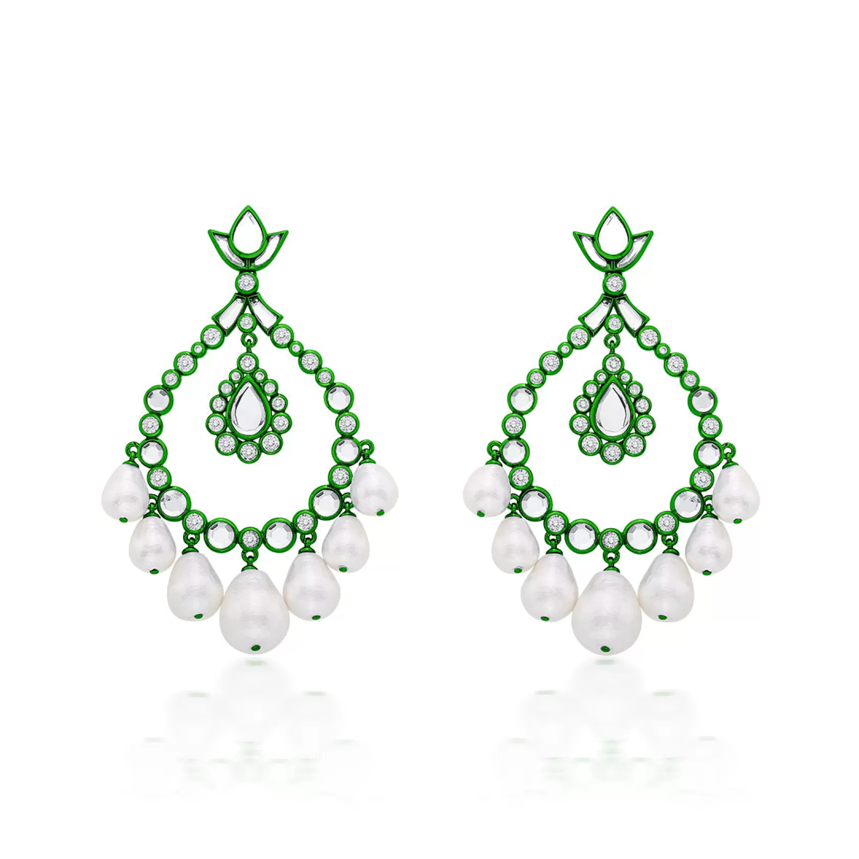 Earrings*Isharya Parakeet Elongated Crystal Pearl Earrings Green