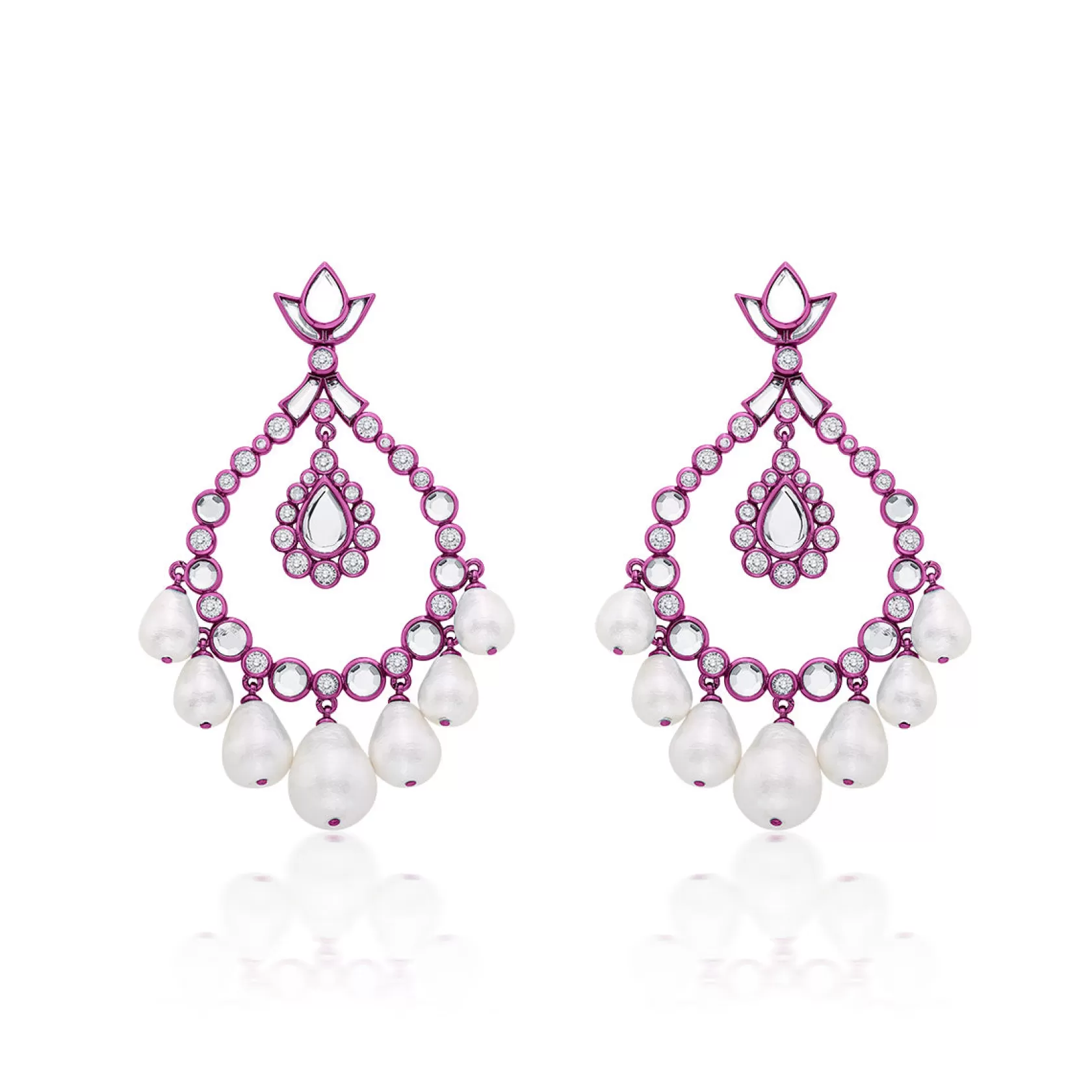 Earrings*Isharya Rani Elongated Crystal Pearl Earrings Pink