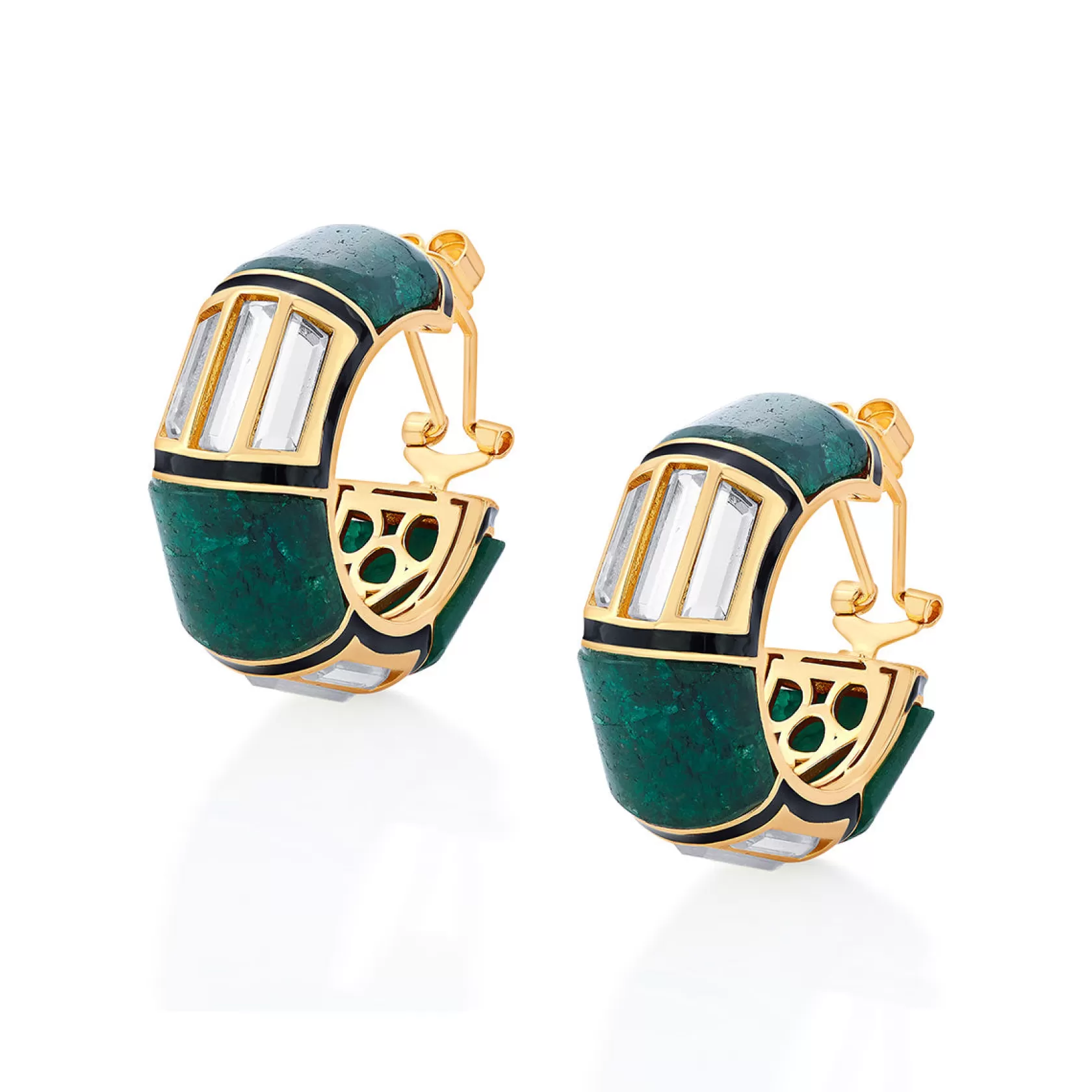 Earrings*Isharya Razia Quartz Mirror Hoop Earrings Green