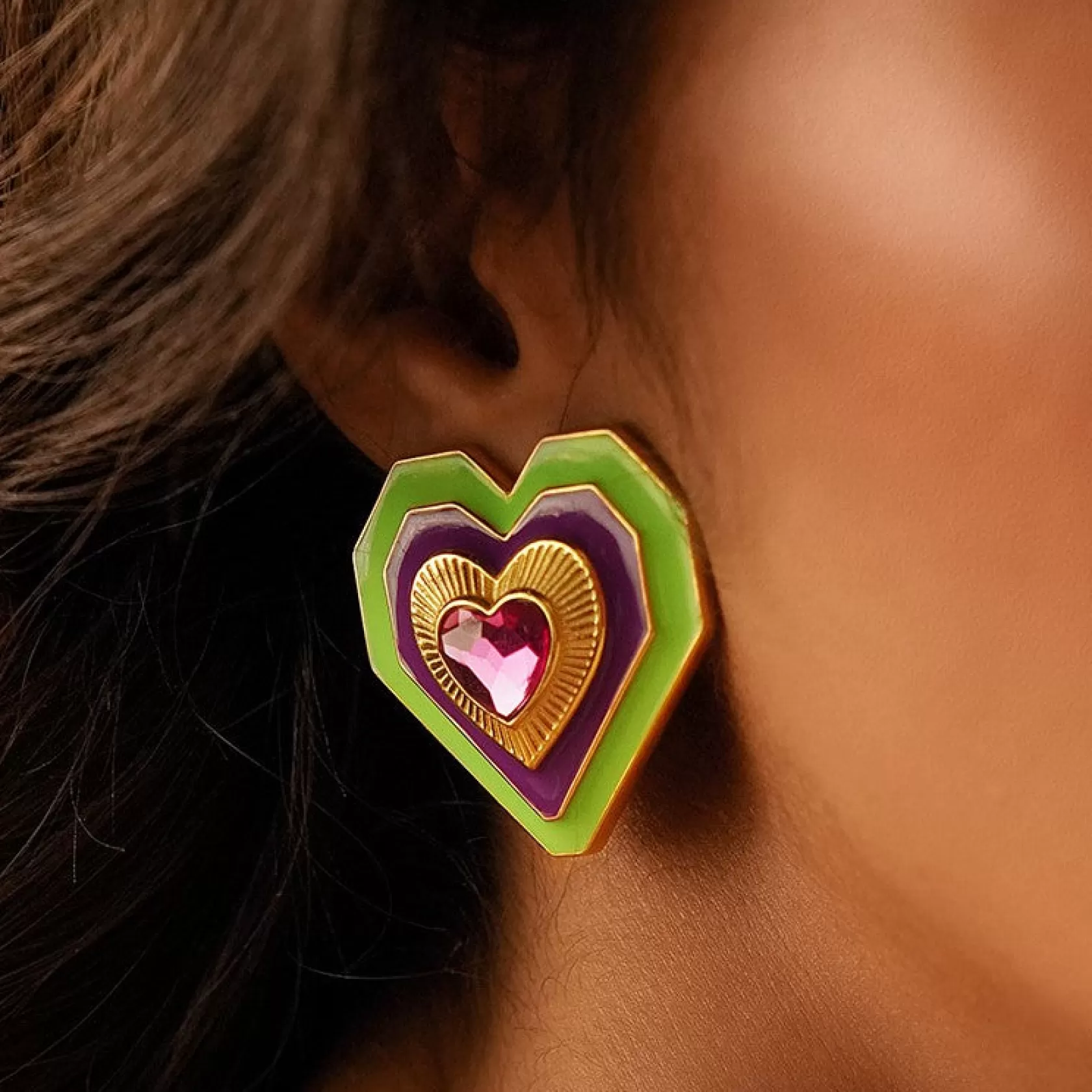 Earrings*Isharya Shining Heart Earrings Multi