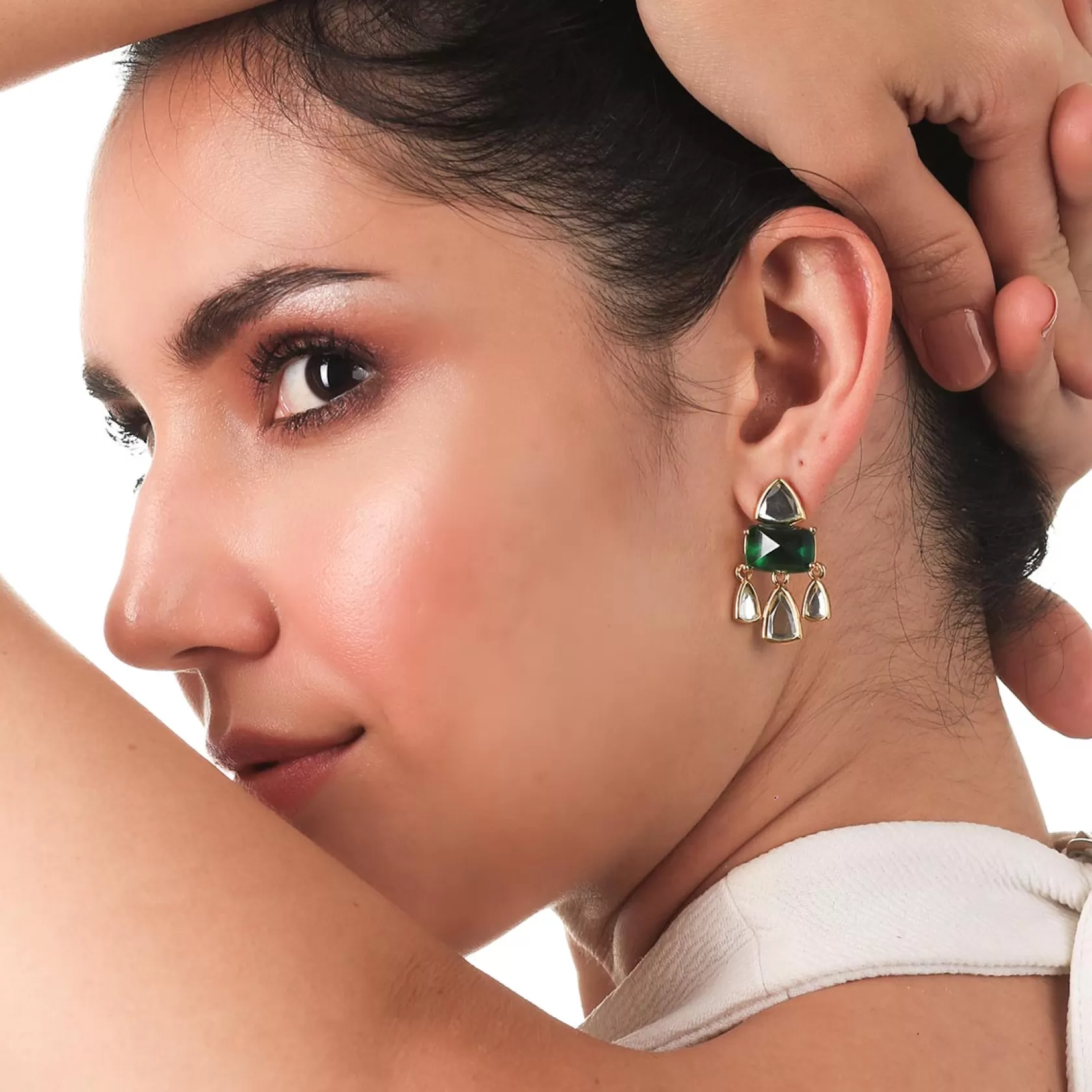 Earrings*Isharya Shiza Mirror & Hydro Emerald Statement Studs Green