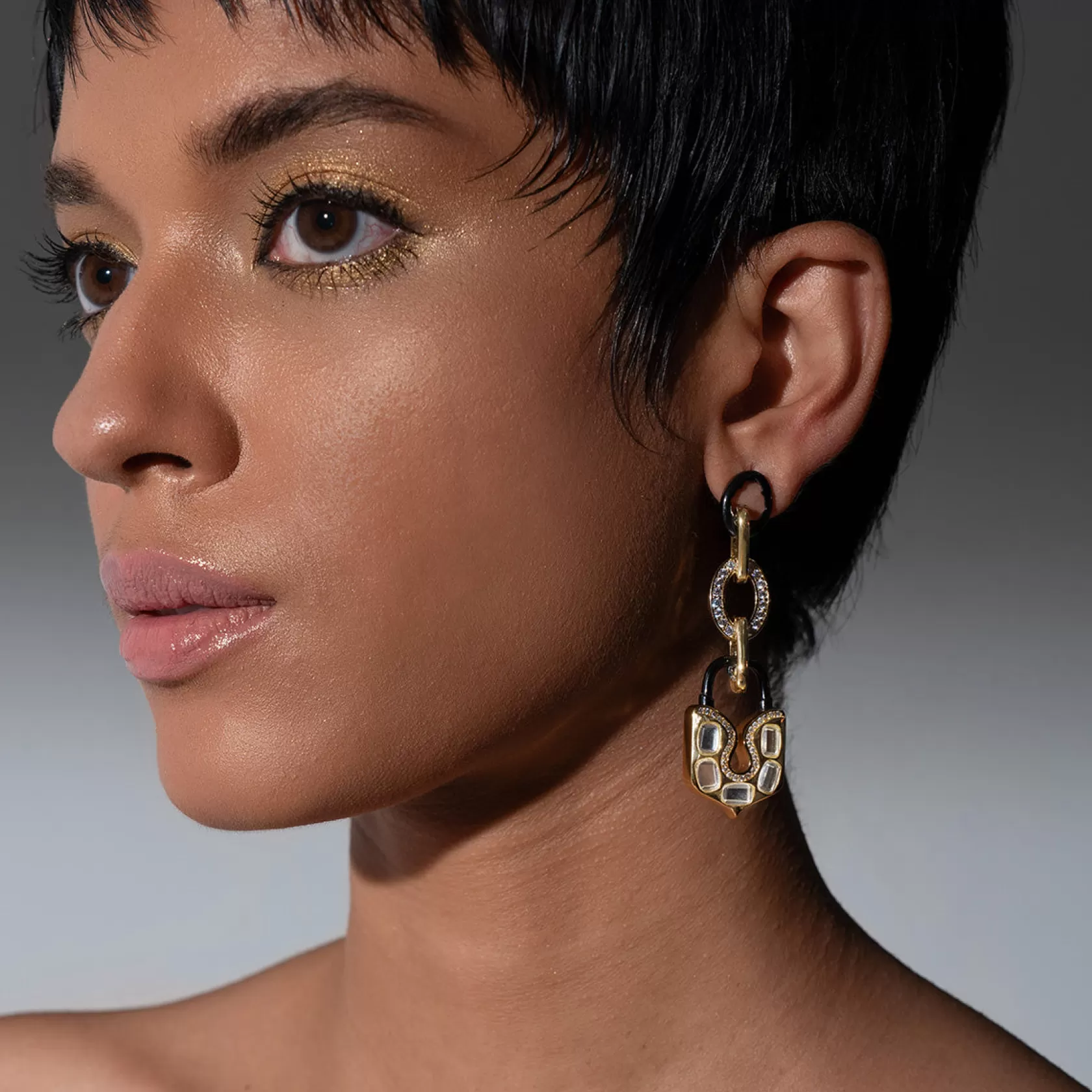 Earrings*Isharya Snatched Lock & Drop Earrings Gold