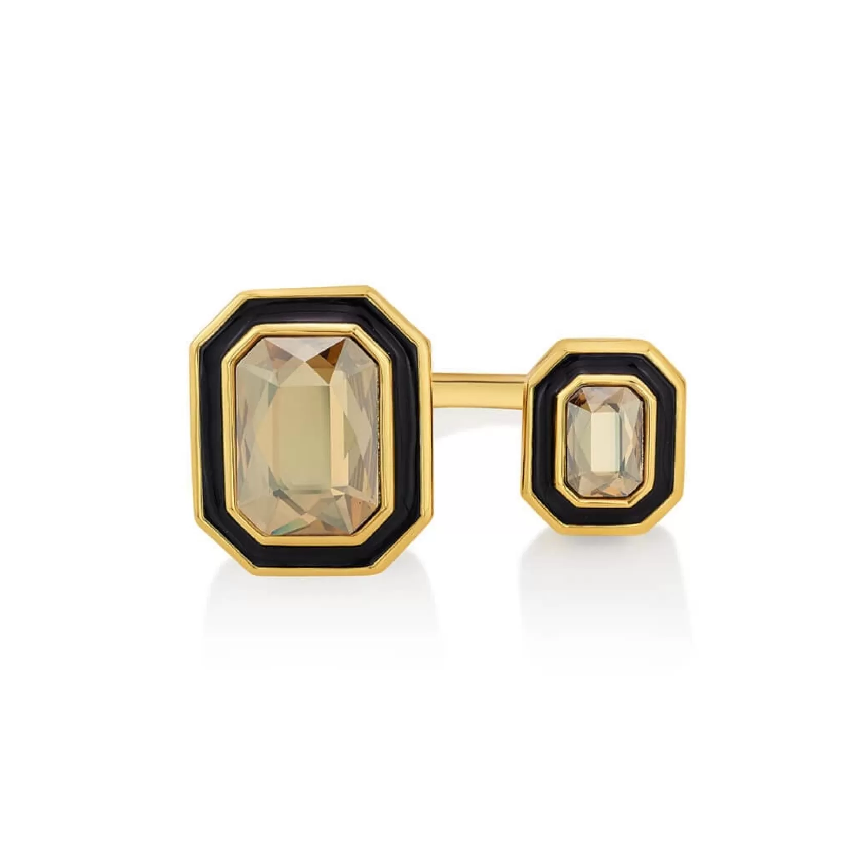 Rings*Isharya Soleil Black Enamel Two Stone Ring Gold