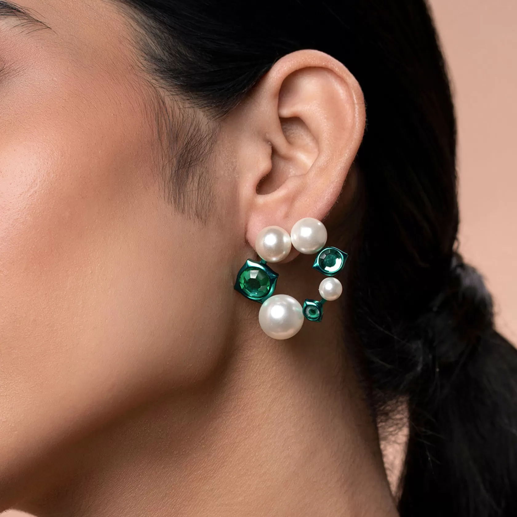 Earrings*Isharya Zeenat Quartz Pearl Earrings Green