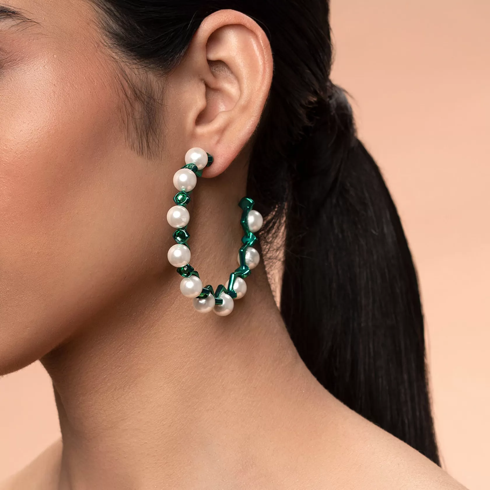 Earrings*Isharya Zeenat Quartz Statement Hoop Earrings Green